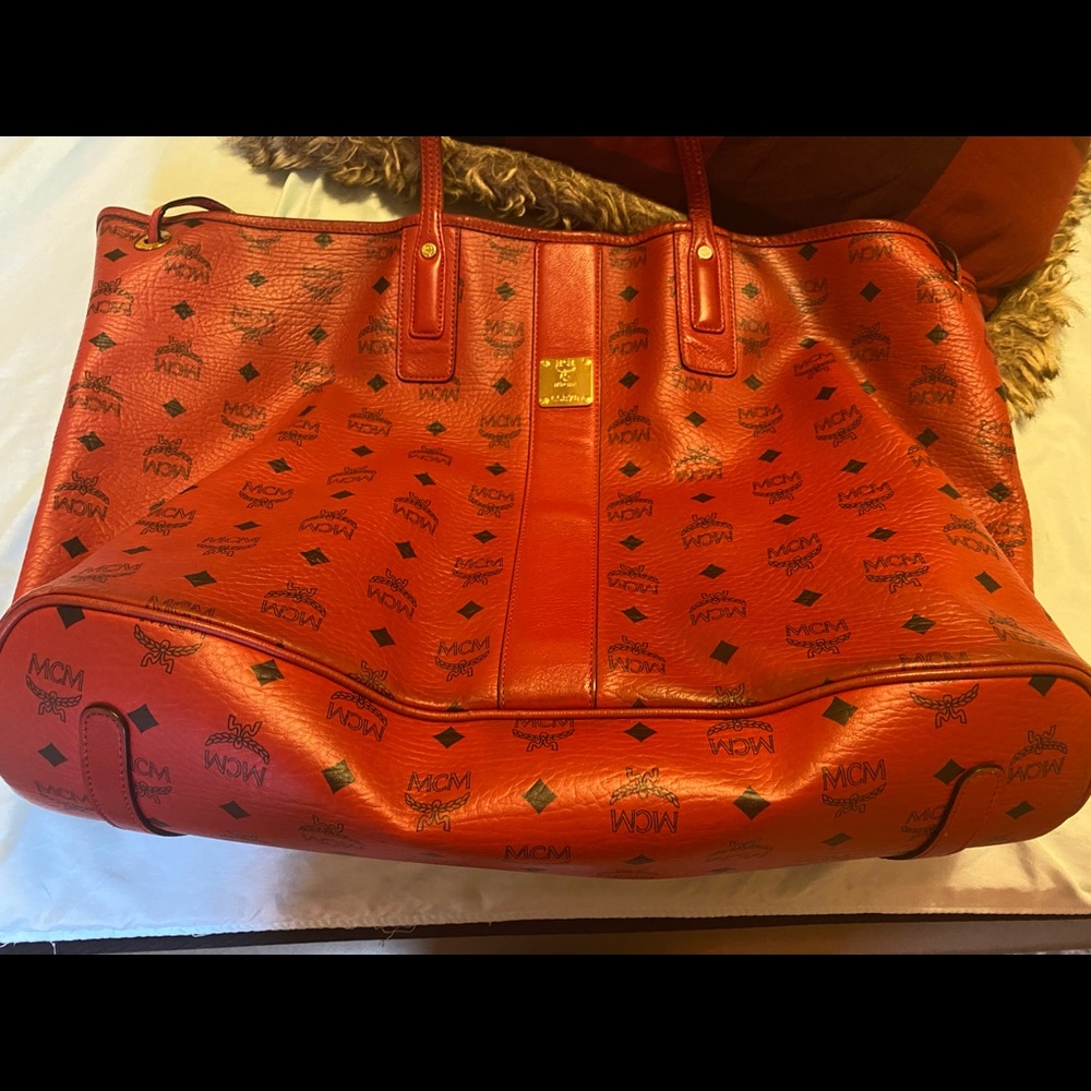 Red large authentic mcm tote bag